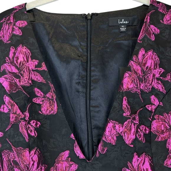 NEW Lulus Elegant Taste Floral Jacquard Mini Dress Black Gray Bright Pink XL NWT - Picture 8 of 16
